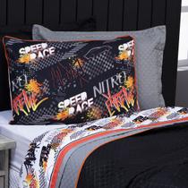 Jogo de Cama Speed Car Branco e Cinza Solteiro 03 Peças Percal 200 Fios