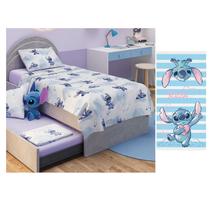 Jogo De Cama Stitch 3 Peças 100% Algodão E Toalha Aveludada