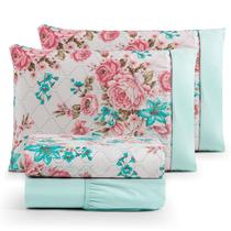 Jogo de cama SupKing 4pç estampado ponto palito 100% algodão