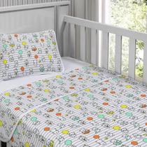 Jogo de Cama Tecebem Malha Berço Estampado Humor 3 Peças Branco Jogo de Cama Tecebem Malha Berço Estampado Humor 3 Peças Branco