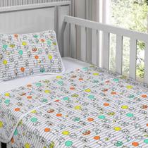 Jogo de Cama Tecebem Malha Berço Estampado Humor 3 Peças Branco Jogo de Cama Tecebem Malha Berço Estampado Humor 3 Peças Branco