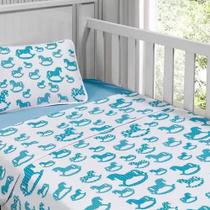 Jogo De Cama Tecebem Malha Berço Estampado Sucesso 3 Peças Azul Jogo De Cama Tecebem Malha Berço Estampado Sucesso 3 Peças Azul