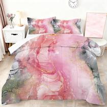 Jogo de Cama VTKON Queen Rosa e Cinza Mármore Luxo Jogo de Cama VTKON Queen Rosa e Cinza Mármore Luxo