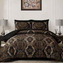 Jogo de Cama WONGS BEDDING Queen Preto e Dourado em Damasco 7 Peças Jogo de Cama WONGS BEDDING Queen Preto e Dourado em Damasco 7 Peças