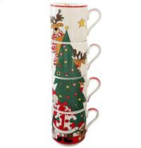 Jogo de caneca de natal de porcelana empilhavel com 4 peças 275ml - torre de xícaras de natal Jogo de caneca de natal de porcelana empilhavel com 4 peças 275ml - torre de xícaras de natal