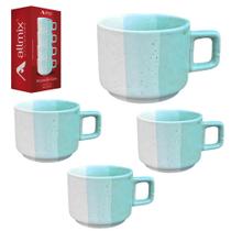 Jogo De Caneca De Porcelana Empilhavel Para Cafe Ternura Azul Com 4 Pecas 90ml