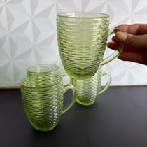 Jogo de caneca de vidro com 4 peças verde para chá leite cappuccino 240ml kit conjunto xícara