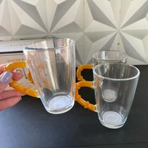 Jogo de caneca de vidro com alça de bambu com 4 peças kit conjunto canecas xícara transparente marrom chá café leite
