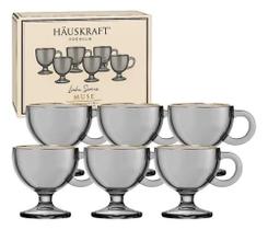 Jogo De Caneca De Vidro Com Borda Dourada Luxo Para Café Capuccino Chá Linha Hauskraft Premium Mouse