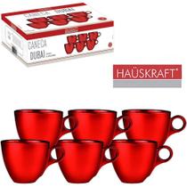jogo de caneca de vidro dubai vermelho para cha hauskraft com 6 pecas 170ml