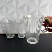 Jogo de caneca de vidro listras com 3 peças 230ml para café chá leite cappuccino kit conjunto