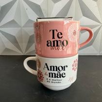 Jogo de caneca personalizada dia das mães com 2 peças para café chá leite presente dia das mães rosa branco xícara mae