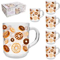 Jogo de Caneca Xícara de Vidro Facilite 6 Peças 250ml Donuts