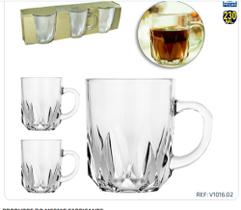 JOGO DE CANECA XICARA DE VIDRO PARA CAFE / CAPPUCCINO MADRI COM 3 PECAS 230ML Wellmix