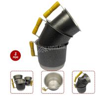 Jogo de canecão leiteira em alumínio com orla craquelado preto