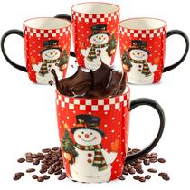 Jogo de Canecas de Café HASENSE Boneco de Neve em Cerâmica, 4 Peças, 450 ml