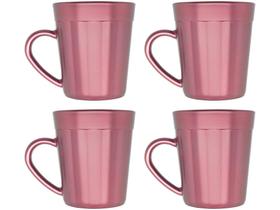 Jogo de Canecas de Vidro Rose 270ml Copo Americano - Coleções Metálicos 4 Peças