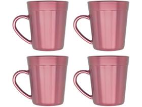 Jogo de Canecas de Vidro Rosé 270ml Copo Americano - Coleções Metálicos 4 Peças Jogo de Canecas de Vidro Rosé 270ml Copo Americano - Coleções Metálicos 4 Peças