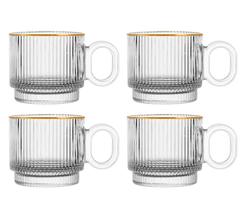 Jogo de Canecas Graffiato com Borda Dourada em Vidro 170ml 4 Peças - Hauskraft Jogo de Canecas Graffiato com Borda Dourada em Vidro 170ml 4 Peças - Hauskraft