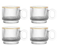 Jogo de Canecas Graffiato com Borda Dourada em Vidro 95ml 4 Peças - Hauskraft Jogo de Canecas Graffiato com Borda Dourada em Vidro 95ml 4 Peças - Hauskraft