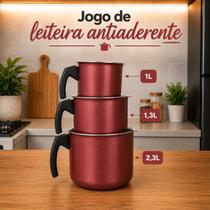 Jogo de Caneco Leiteira 3 antiaderente Peças vermelho