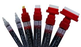 Jogo de canetas poster com 06 tamanhos diferentes - à base álcool - permanente - cor: vermelho - SANPUB