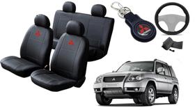 Jogo de Capa de Couro Pajero 1999 a 2008 + Chaveiro + Capa de Volante: Acessórios Completo