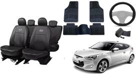 Jogo de Capa de Couro + Tapete + Capa de Volante Veloster 11-14 para Proteção Completa