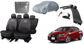 Jogo de Capa de Couro Versa 21-24 + Capa de Cobrir + Limpador de Parabrisa de Alta Performance