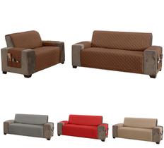 Jogo de capa de sofá padrão protetor matelado 2 e 3 lugares com bolso cor marrom