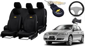 Jogo de Capas de Couro de Luxo para Astra 2001 - Couro Impermeável + Chaveiro + Capa de Volante Jogo de Capas de Couro de Luxo para Astra 2001 - Couro Impermeável + Chaveiro + Capa de Volante