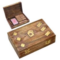 Jogo de cartas com caixa em madeira e metal marrom e dourado - Espressione