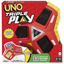 Jogo de cartas Mattel Games UNO Triple Play com suporte de cartão de 7 anos ou mais