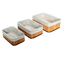 Jogo de Cesto Organizador 3 peças Bambu Forrado Com Tecido Jogo de Cesto Organizador 3 peças Bambu Forrado Com Tecido