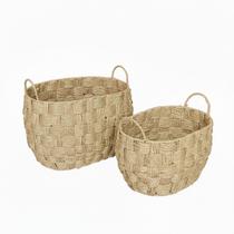 Jogo de Cestos com Alça Rústico Fibra Natural Grande Organizador Decoração Luxuoso 2 Tamanhos