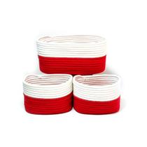 Jogo de Cestos de Corda em Algodão Off White e Vermelho 3 Peças