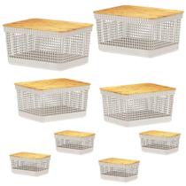 Jogo De Cestos Organizador 8Un Ou Grid Com Tampa De Bambu