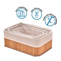 Jogo De Cestos Organizadores Bambu 3 Peças - Mimo Style Jogo De Cestos Organizadores Bambu 3 Peças - Mimo Style