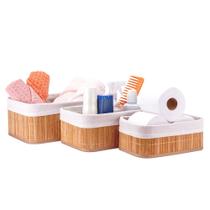 Jogo de Cestos Organizadores Bambu Natural Artiko Pott Forrado 3 Peças