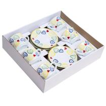 Jogo de Chá 12 Peças Dec. Coração em Porcelana Pintada a Mão Jogo de Chá 12 Peças Dec. Coração em Porcelana Pintada a Mão