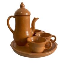 Jogo de Chá Café Prato Bule Xícara de Barro Cerâmica DEC188