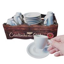 Jogo de Chá Café Xícaras de Porcelana c/ Pires Bandeja C/ Porta Capsula de Café