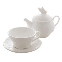 Jogo de Chá Conjunto 3 Peças Bule Xícara Pires Porcelana Butterfly Flower Lyor