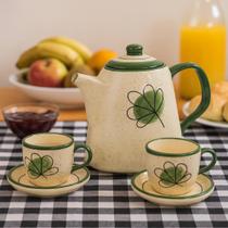 Jogo de Chá em Cerâmica com Bule e Xícaras Design Folha Verde Conjunto de Café/Chá Elegante Jogo de Chá em Cerâmica com Bule e Xícaras Design Folha Verde Conjunto de Café/Chá Elegante