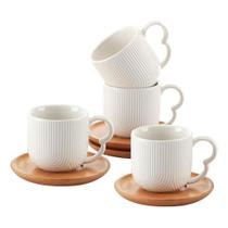 Jogo de Chá Oásis Branco 190ml com 4 Xícaras e Pires em Cerâmica Elegante