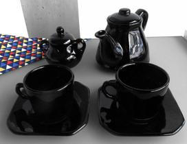 Jogo de Chá Porcelana Bule 800 ml Preto
