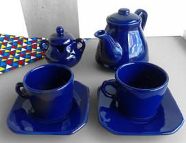 Jogo de Chá Porcelana Cobalto Poá