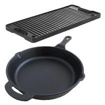 Jogo de Chapa 50 x 25 Dupla Face e Frigideira Cabo Ferro 29 cm - Panela Mineira