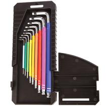 Jogo de chave allen abaulada longa 1,5 a 10 mm 9 peças colorida com estojo Jogo de chave allen abaulada longa 1,5 a 10 mm 9 peças colorida com estojo