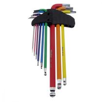 Jogo de chave allen abaulada longa 1,5 a 10 mm 9 peças Colors - 08045 Jogo de chave allen abaulada longa 1,5 a 10 mm 9 peças Colors - 08045